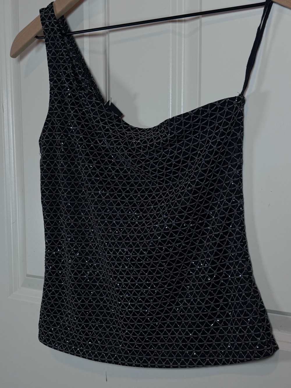 Vintage Y2K Formula X One Shoulder Beaded  Black Evening Top Size L Party Vegas